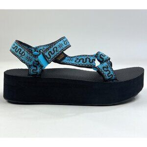 Teva Flatform Universal Womens 9 Black Blue Sandals Adjustable Straps 1008844